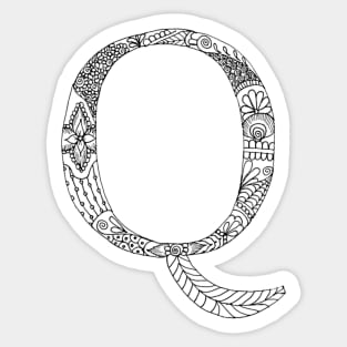 Henna Alphabet Q / Henna Letter Q - Black Henna Line Art Sticker